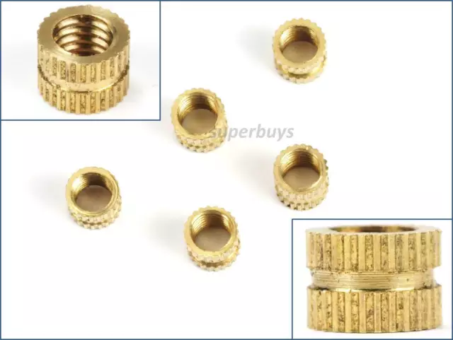 5pcs M5 6mm Solid Brass Knurled Nuts Threaded Embedded Round Insert
