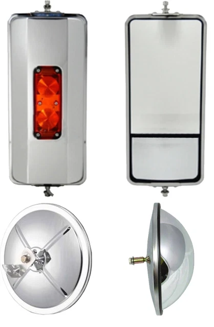 Set of SS West Coast Heated Lighted Mirrors and 8.5" Bubble Convex Truck Mirrors