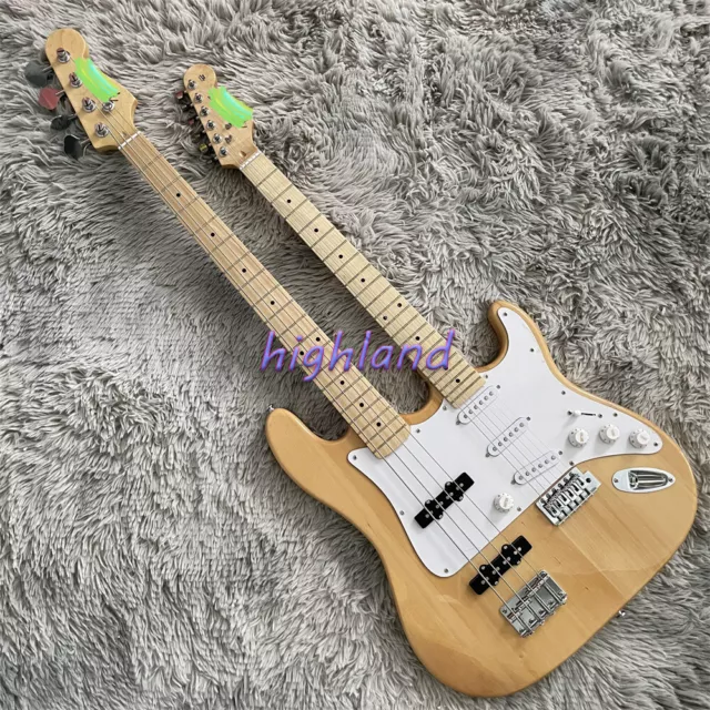 Guitarra Eléctrica Personalizada 6+4 Cuerdas ST Doble Cuello y Bajo Diapasón Arce Natural