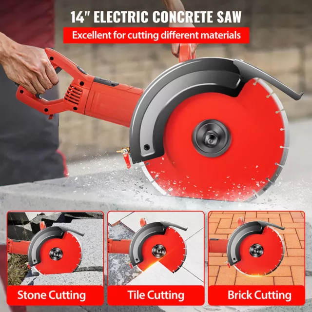 1800KW Electric Concrete Saw 355mm Cutter Wet/Dry Demo Tool Circular Cutting Off 3