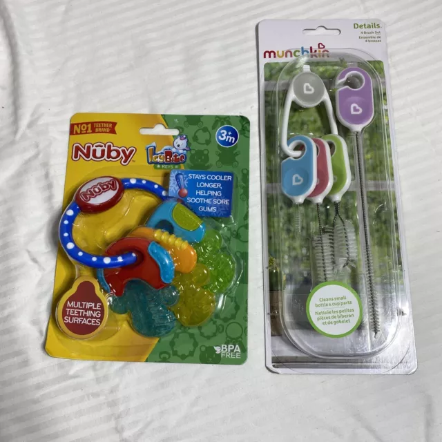 Munchkin Bottle and Cup Cleaning Brush - 4 Piece Set & Nubby Icy Teething Keys