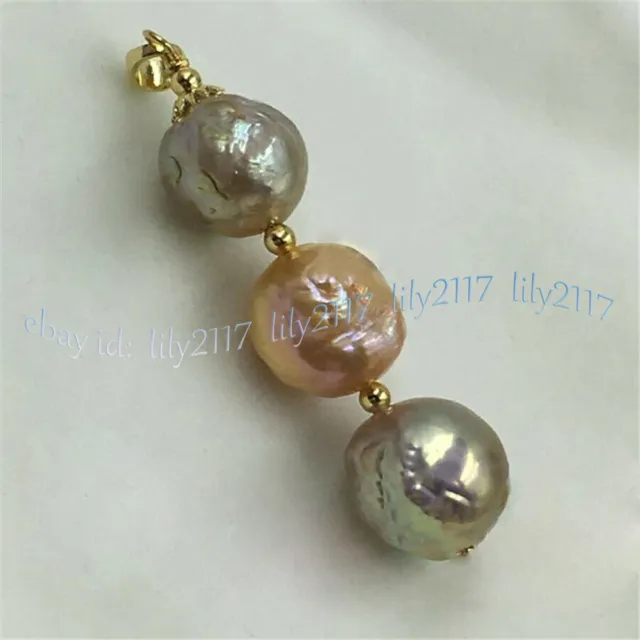 11-12mm Genuine Natural South Sea Multicolor Baroque Pearl Pendant 14k No Chain