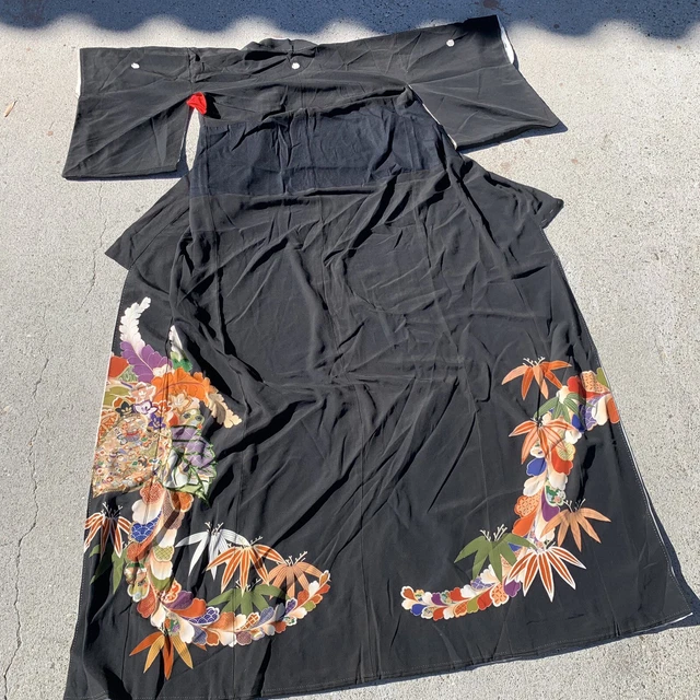 Vintage Japanese Kuro Tomesode Formal Ceremonial Kimono