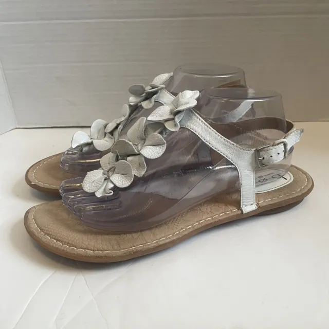 BOC Born Concept Sandals Womens 9 White Leather Flower Floral Ankle Strap Shoes