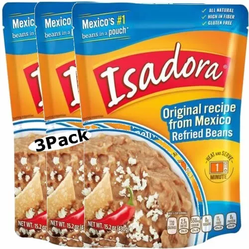 3 Pack Isadora Refried beans. Mex frijol refrito. 430g/15.2oz