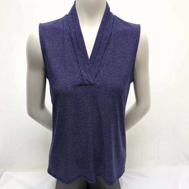 Anne Klein Womens Blue & White Polka Dot V-Neck Sleeveless Blouse Size Medium