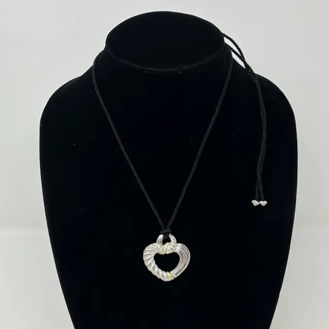 Judith Ripka Sterling & 14K Clad D'mq Heart Pendant w/ Adjustable Cord Necklace