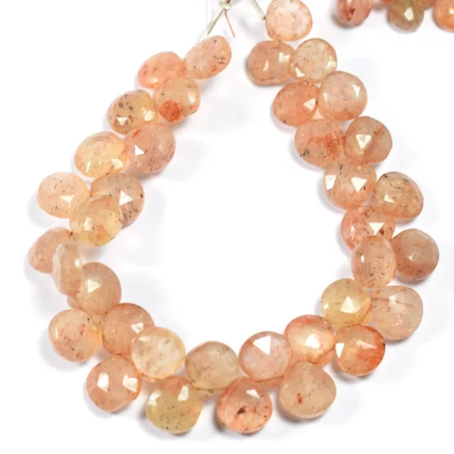 10Pcs A++ Sunstone Faceted Heart Briolette Untreated Beads For Jewelry Making