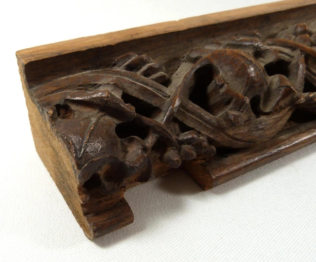 2 Antique Hand-Carved Oak Architectural Salvage Trim Pieces Grape Vine 24 x 2.5" 6