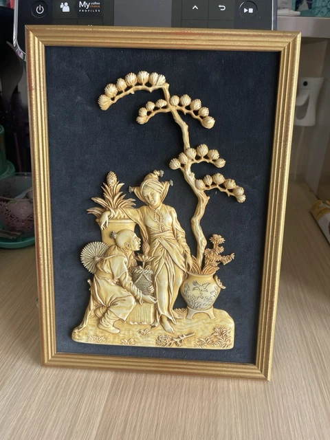 Tableau Chinois Vintage Nacre Et Coquillages – Fleurs Et Oiseaux 18x36 Cm