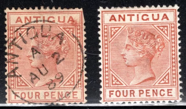 Antigua Stamp Scott #16, 4p, Brown Orange, Used & MLH, SCV$6.25