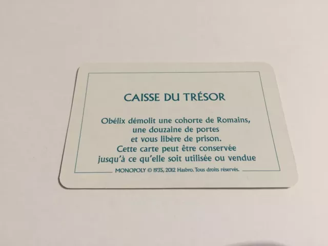 Carte caisse trésor Obélix libère de prison Monopoly Astérix Hasbro A53