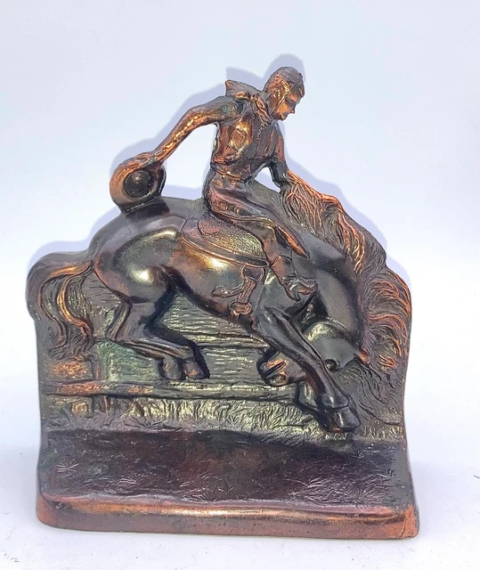 Vintage Cowboy Bucking Horse Metal Bookend GLADYS BROWN EDWARDS DODGE USA 1940s