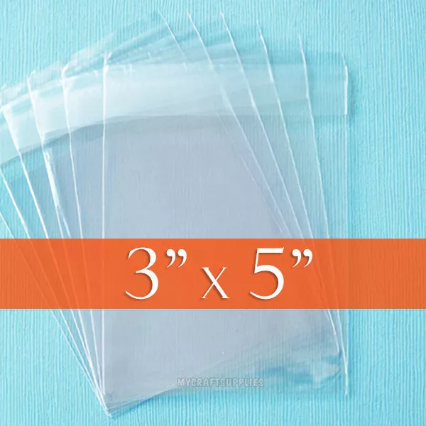 500 Clear Cello Bags, 3" x 5", Resealable Adhesive Cello Bulk Buy. 1.8 mil thick