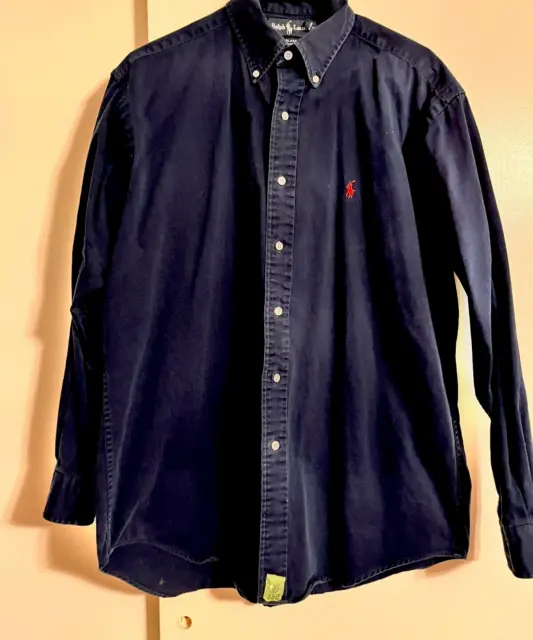 Ralph Lauren Blake Mens Navy Blue Garment Dyed Long Sleeve Shirt Size Medium