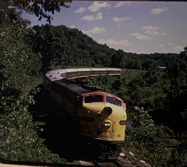 Vtg 35mm Slide Kansas City Southern Railroad Passenger Train Engine Country Side
