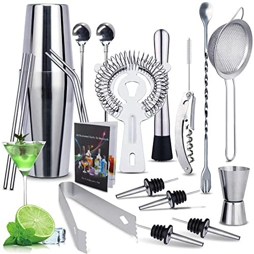 MAISITOO Shaker à Cocktail en INOX 750ML/600ML Professionnel Bar Kit20 Pièces...