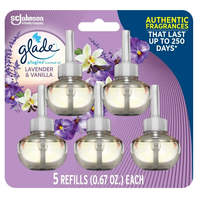 Glade Plugins Refill 0.67fl oz each 5 CT, Lavender & Vanilla, Scented Oil