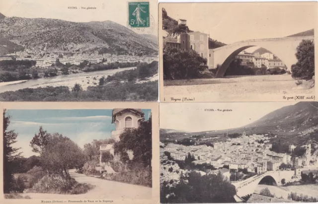 Lot de 4 cartes postales anciennes old postcards NYONS DRÔME 1