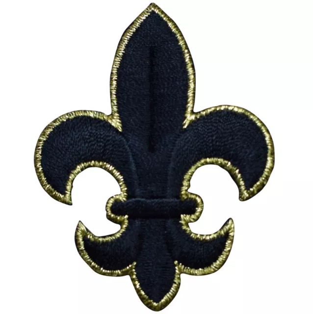 Large Fleur De Lis Applique Patch - Black & Metallic Gold Badge 2-5/8" (Iron on)