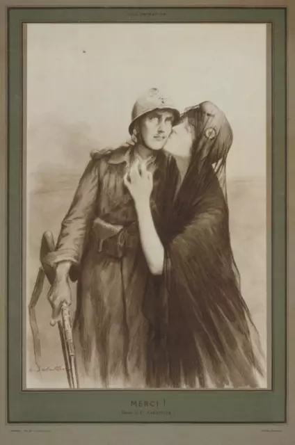 Merci!,World War I,WWI,Female Allegory of France,Phrygian Cap,1919,Kissing