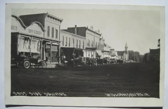 Williamsburg IA East Side Square Old 1910-20s RPPC Iowa Street Postcard; Marengo