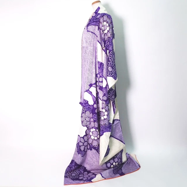 9147D4 Silk Vintage Japanese Kimono Furisode Shibori Embroidery Tall