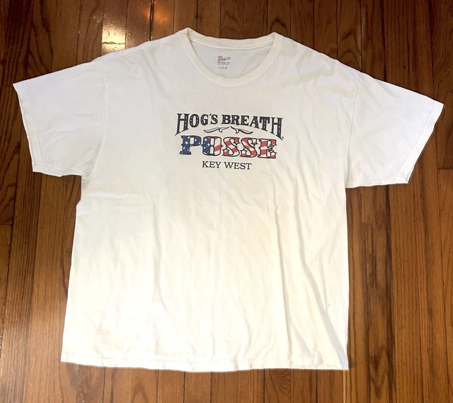 Vintage 90s Hog's Breath Saloon Shirt Biker Key West Florida White Sz 2XL