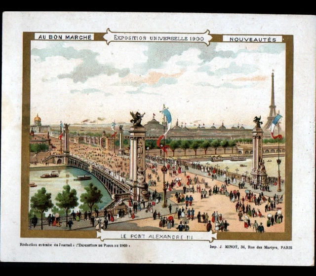 Chromo Publicitaire Ancien Au Bon Marché - Exposition Universelle Paris 1900, Original