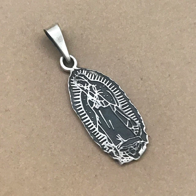 Etched Antiqued Our Lady of Guadalupe Religious Mexican 925 Silver Taxco Pendant