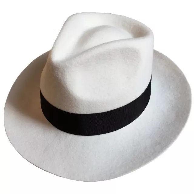 NEW UNISEX WHITE/BLACK Women Men's Classic WoolFelt Mafia Fedora Hat ...