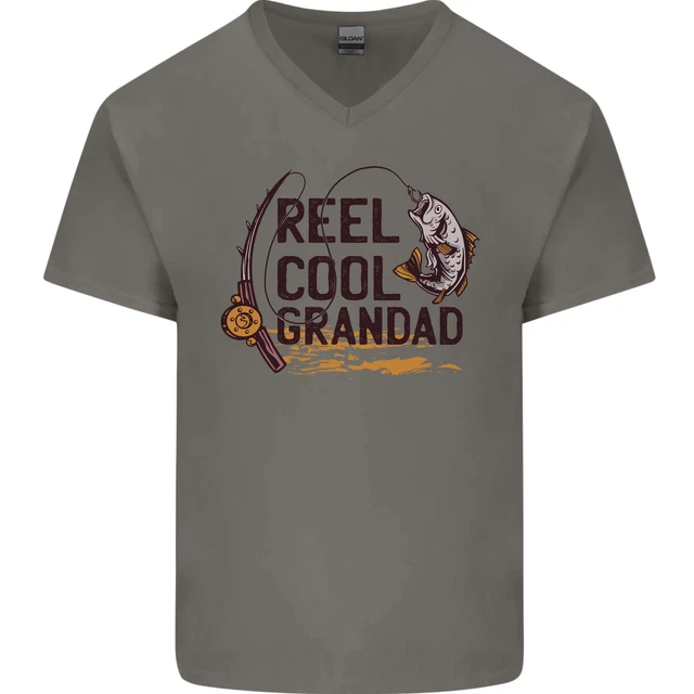 T-shirt da uomo scollo a V cotone Reel Cool Grandad Funny Fisherman