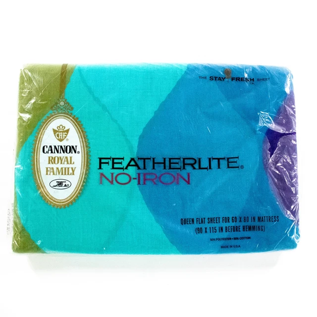 VINTAGE CANNON SEVEN Seas Queen Flat Bed Sheet Mod 1960s MCM Original