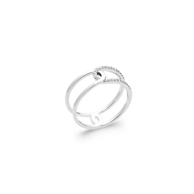 Bague Double Anneau En Argent 925 - Motif Maille Serpent Avec Zirconium - Taille 54 - Neuf Sans Boîte
