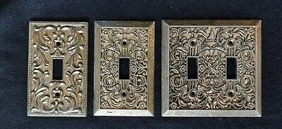 Vintage Ornate Metal Brass Plates power socket wall frames Three