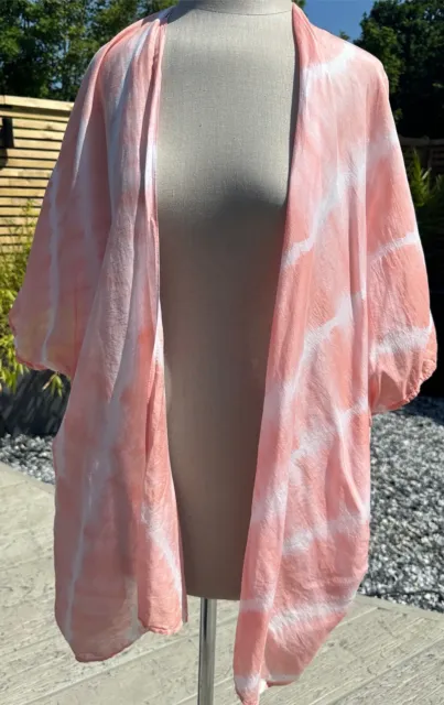 Velvet By Graham & Spencer Salmon Pink/White Kaftan Top - Labelled Size Large