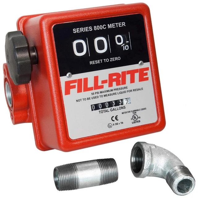 FILL-RITE 807CMK Pump Flow Meter,3-Wheel,3/4 In,5-20 gal.