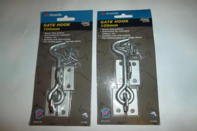 2 x Hooks Gate Galvanized 100mm Includes Screws Door Gate Zenith Fitting Fixture