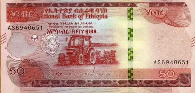 50 Birr Ethiopian 2020 Uncirculated Banknote. 1 Ethiopian Bill Note ETB
