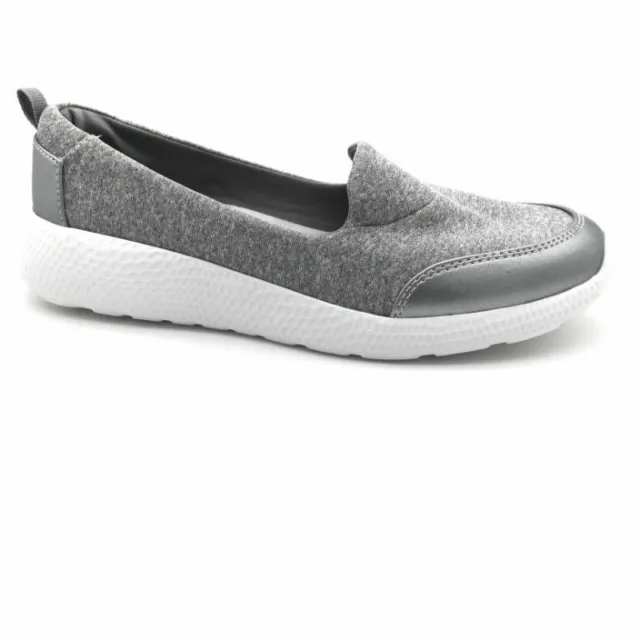 Lands End Womens Comfort Flat Shoes Gray Metallic Fabric Slip On Round Toe 7.5 D