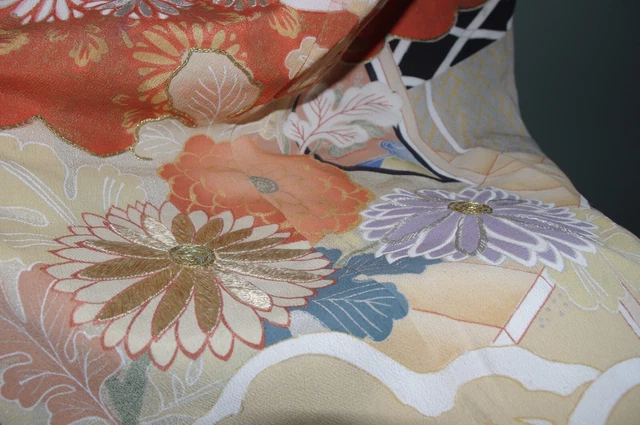Classic! Antique Vintage Japanese Kimono Kuro furisode hikizuri Taisho Showa 10