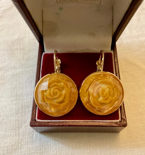 Boucles D'Oreilles Anciennes Plaqué Or Avec Strass Rouge Et Bakélite - Style Pendantes Dormeuses