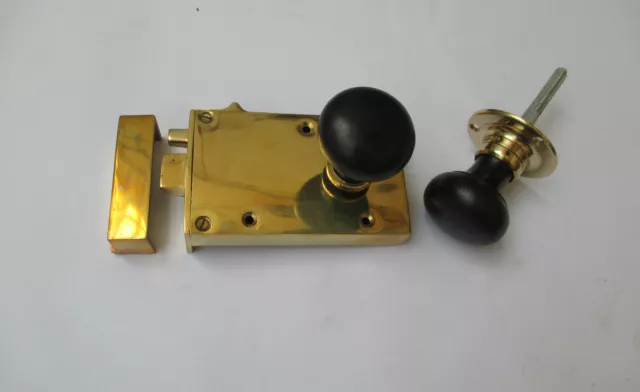 Solid Brass Old English Vintage Bathroom Bedroom Rim Door Knob Latch Lock Set