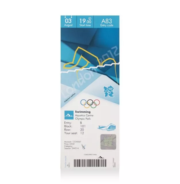 UNSIGNED London 2012 Olympics Ticket: Swimming, August 3rd (M 100m Butterfly -