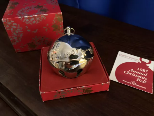 1987 Wallace Silver Plated Sleigh Bell Christmas Ornament Limited 17th Edition