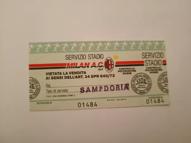 Biglietto Calcio Stadio MILAN - SAMPDORIA - SERVIZIO STADIO - SERIE A - ANNI 90