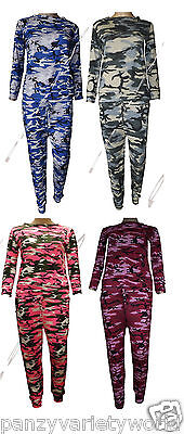 Girls Unisex Camouflage Print Tracksuit Kids  Camo Lounge wear Jogger Suit New