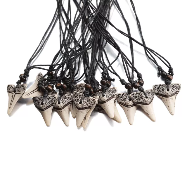 12Pcs White Faux Yak Bone Imitation Shark Teeth Tooth Pendant Necklace Surf Gift