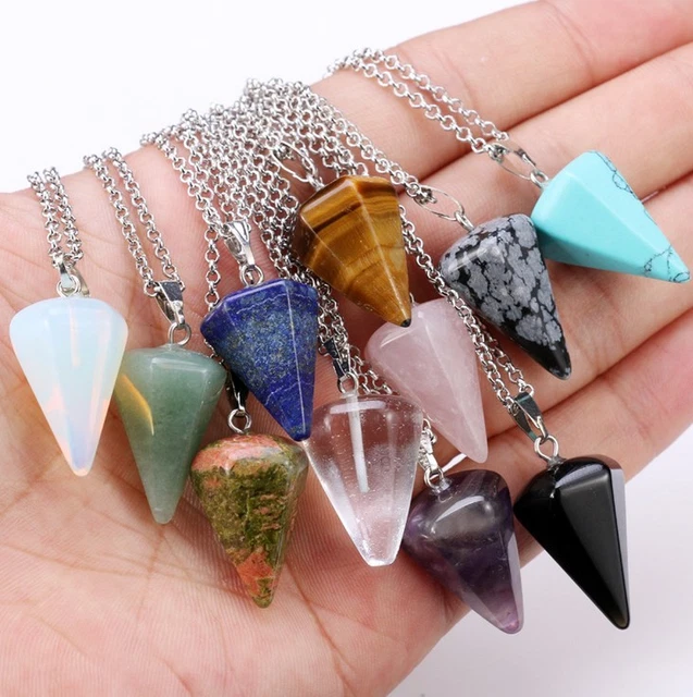 New Natural Gemstone Crystal Healing Chakra Reiki Silver Stone Pendant Necklace