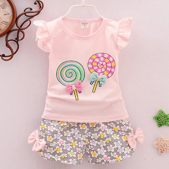T-shirt bambino top + pantaloncini floreali pantaloni set vestiti abiti bambine 6